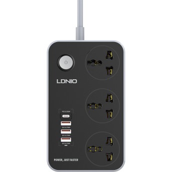 Сетевой фильтр LDNIO Universal SC3412 3 розетки 1*USB-C 12V-1.67A 3*USB 5V/<wbr>3.4A Портов 2м - Metoo (2)