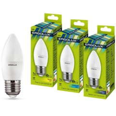 Эл. лампа светодиодная Ergolux LED-C35-7W-E27-6K, Дневной