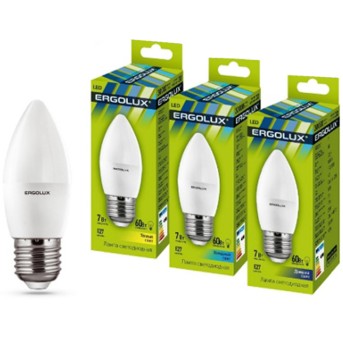 Эл. лампа светодиодная Ergolux LED-C35-7W-E27-6K, Дневной - Metoo (1)