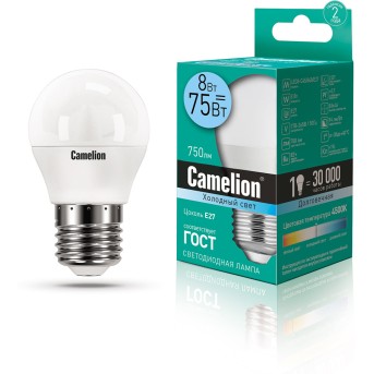 Эл. лампа светодиодная Camelion LED8-G45/<wbr>845/<wbr>E27, Холодный - Metoo (1)