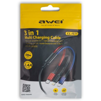 Интерфейсный кабель Awei 3 in 1 cable CL-971 2.4A 1.2m 3х цветный - Metoo (1)