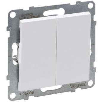 Переключатель двухклавишный Suno 10А 250В безвинт.зажим Белый в Metoo.kz - Metoo (1)