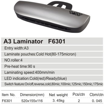 Ламинатор COMIX F6301 А3, 4 вала, 80-175 мкм, 40 см/<wbr>мин. - Metoo (2)