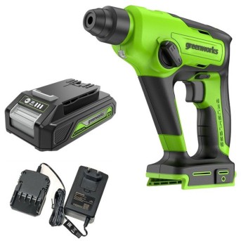 Перфоратор аккумуляторный бесщеточный Greenworks GD24SDS1K2 24V c 1хАКБ 2Ач и ЗУ в сумке - Metoo (1)