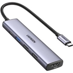 Мультифункциональный адаптер Ugreen CM478/15495 Type-C 5 в 1 Серый..