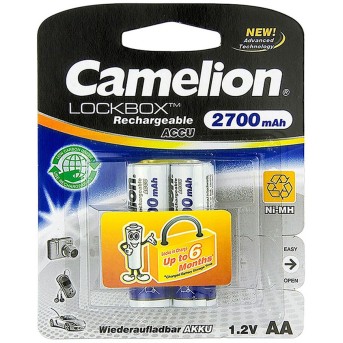Аккумулятор CAMELION Lockbox Rechargeable Ni-MH NH-AA2700LBP2 2 шт. в блистере - Metoo (2)