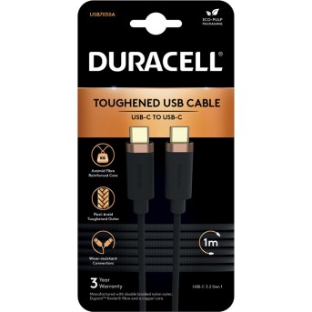 Интерфейсный кабель Duracell USB7030A USB-C to USB-C Черный в Metoo.kz - Metoo (2)