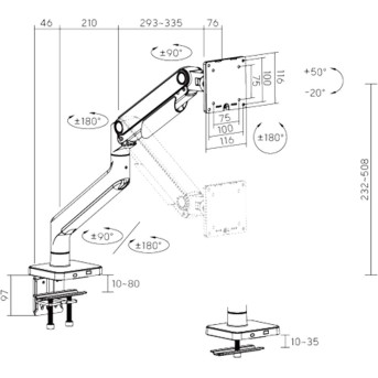 Настольный кронштейн с газлифтом Brateck LDT74-C012 для 1 монитора (17"-49") - Metoo (3)