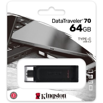 USB-накопитель Kingston DT70/64GB 64GB Type-C Чёрный в Metoo.kz - Metoo (3)