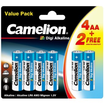 Батарейка CAMELION Digi Alkaline 4+2LR6DG-BP 6 шт. в блистере - Metoo (1)