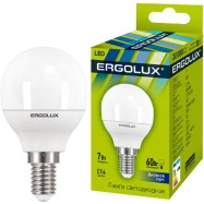 Эл. лампа светодиодная Ergolux G45/6500K/E14/7Вт, Дневной