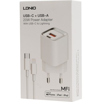 Универсальное зарядное устройство LDNIO A2318M MFI 20W USB-А, USB-C Белый в Metoo.kz - Metoo (3)