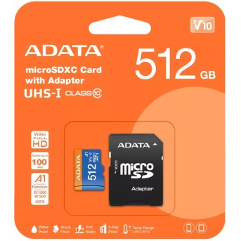 Карта памяти ADATA AUSDX512GUICL10A1-RA1 UHS-I CLASS10 A1 512GB - Metoo (2)