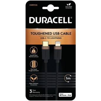 Интерфейсный кабель Duracell USB9012A USB-C to Lightning Черный - Metoo (2)