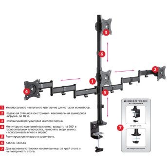 Кронштейн Arm media LCD-T16 для 4-x мониторов black - Metoo (3)