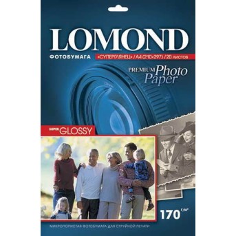 Фотобумага Lomond суперглянцевая (1101101), Super Glossy, A4, 170 г/<wbr>м2, 20 л. - Metoo (1)