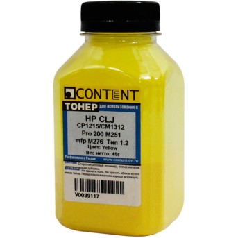 Тонер Content для HP CLJ CP1215/<wbr>CM1312/<wbr>Pro 200 M251/<wbr>mfp M276, Тип 1.2, Y, 45 г, банка - Metoo (1)