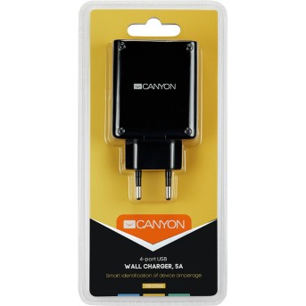 CANYON Universal 4xUSB AC charger (in wall) with over-voltage protection, Input 100V-240V, Output 5V-5A, with Smart IC, black glossy color+orange plastic part of USB, 96.8*52.48*28.5mm, 0.09kg - Metoo (2)