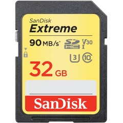 SanDisk Extreme SDHC Card 32GB 90MB/<wbr>s V30 UHS-I U3 2-pack; EAN: 619659147020