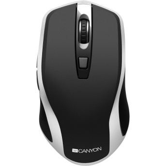 CANYON MW-19 2.4GHz Wireless Rechargeable Mouse with Pixart sensor, 6keys, Silent switch for right/<wbr>left keys,DPI: 800/<wbr>1200/<wbr>1600, Max. usage 50 hours for one time full charged, 300mAh Li-poly battery, Black -Silver, cable length 0.6m, 121*70*39mm, 0.103kg - Metoo (1)