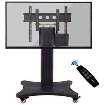 Prestigio Solutions® Mobile stand for 45''-86'' screens, up to 100 kgs weight. Rolling wheels with stoppers. Electric adjustable height. Tempered glass shelf, Black - Metoo (1)
