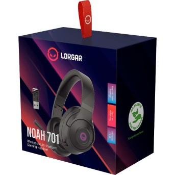 LORGAR Noah 701, gaming headset with microphone, 2.4GHz USB dongle + BT 5.1 Realtek 8763, battery 1000mAh, type-C charging cable 0.8m, audio cable 1.5m, size:195*185*80mm, 0.28kg. Black - Metoo (5)