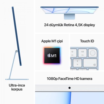 iMac 24-inch, A2438, BLUE, M1 chip with 8C CPU and 8C GPU, 16-core Neural Engine, 16GB unified memory, Gigabit Ethernet, Two Thunderbolt / USB 4 ports, Two USB 3 ports, 256GB SSD storage, MAGIC MOUSE 2-INT, MAGIC KEYBOARD W/ TOUCH ID-SUN - Metoo (15)