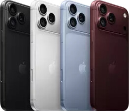 iPhone 18 Pro devices in a row, back exterior, all four colors: Black, Glacier, Silver, Burgundy, Pro Fusion camera system in top left corner, 3 lenses, microphone, flash