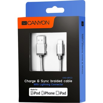 Charge & Sync MFI braided cable with metalic shell, USB to lightning, certified by Apple, 1m, 0.28mm, Dark gray - Metoo (2)