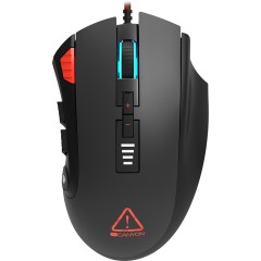CANYON,Gaming Mouse with 12 programmable buttons, Sunplus 6662 optical sensor, 6 levels of DPI and up to 5000, 10 million times key life, 1.8m Braided cable, UPE feet and colorful RGB lights, Black, size:124x79x43.5mm, 148g