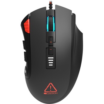 CANYON,Gaming Mouse with 12 programmable buttons, Sunplus 6662 optical sensor, 6 levels of DPI and up to 5000, 10 million times key life, 1.8m Braided cable, UPE feet and colorful RGB lights, Black, size:124x79x43.5mm, 148g - Metoo (1)