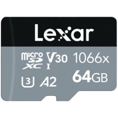 LEXAR Professional 1066x 64GB microSDHC/<wbr>microSDXC UHS-I Card SILVER Series with adapter