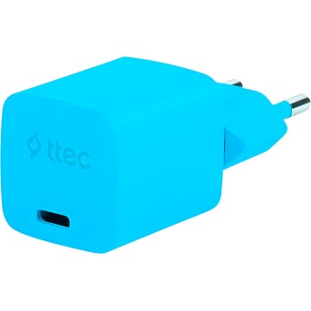 ttec SmartCharger GAN 20W PD Travel Fast Charger + USB-C - Lightning Cable 120cm, Neon Blue в Metoo.kz - Metoo (2)