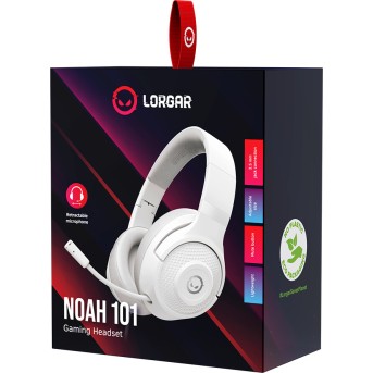 LORGAR Noah 101, Gaming headset with microphone, 3.5mm jack connection, cable length 2m, foldable design, PU leather ear pads, size: 185*195*80mm, 0.245kg, white - Metoo (7)