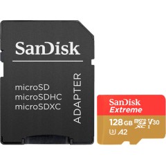SanDisk Extreme microSDXC 128GB + SD Adapter + 1 year RescuePRO Deluxe up to 190MB/<wbr>s & 90MB/<wbr>s Read/<wbr>Write speeds A2 C10 V30 UHS-I U3