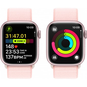 Apple Watch Series 9 GPS 41mm Pink Aluminium Case with Light Pink Sport Loop,Model A2978 - Metoo (16)
