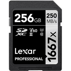 256GB Lexar Professional 1066x SDXC UHS-II cards, up to 160MB/<wbr>s read 120MB/<wbr>s write C10 V30 U3