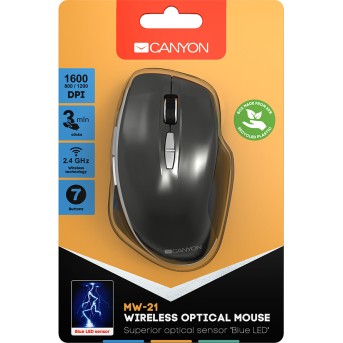 Canyon 2.4 GHz Wireless mouse ,with 7 buttons, DPI 800/<wbr>1200/<wbr>1600, Battery:AAA*2pcs ,Dark gray72*117*41mm 0.075kg - Metoo (4)