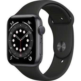 Apple Watch Series 6 GPS, 44mm Space Gray Aluminium Case with Black Sport Band - Regular, Model A2292 - Metoo (1)