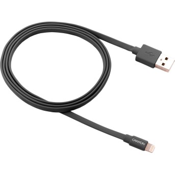 CANYON MFI-2, Charge & Sync MFI flat cable, USB to lightning, certified by Apple, 1m, 0.28mm, Dark gray - Metoo (1)