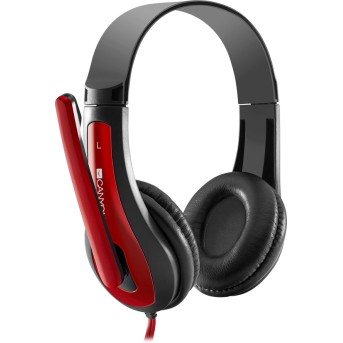 CANYON HSC-1 basic PC headset with microphone, combined 3.5mm plug, leather pads, Flat cable length 2.0m, 160*60*160mm, 0.13kg, Black-red - Metoo (3)