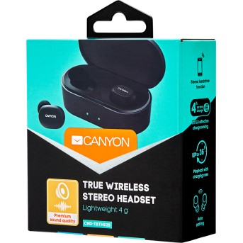 Canyon TWS Bluetooth sport headset, with microphone, BT V5.0, RTL8763BFR, battery EarBud 43mAh*2+Charging Case 800mAh, cable length 0.18m, 78*38*32mm, 0.063kg, Black - Metoo (4)