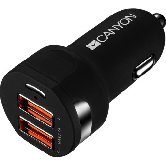 CANYON Universal 2xUSB car adapter, Input 12V-24V, Output 5V-2.4A, with Smart IC, black rubber coating with silver electroplated ring, 59.5*28.7*28.7mm, 0.019kg - Metoo (3)