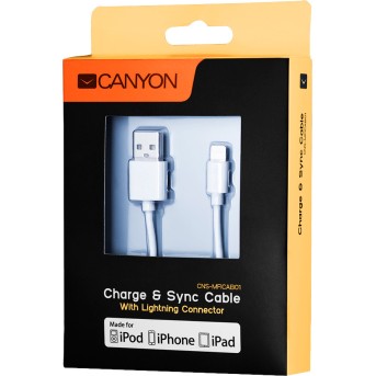 CANYON CNS-MFICAB01B Ultra-compact MFI Cable, certified by Apple, 1M length , 2.8mm , white color - Metoo (1)