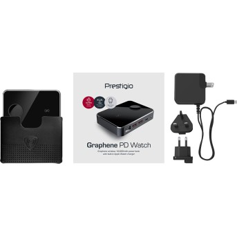 Prestigio Graphene PD Watch Edition, fast charging powerbank, 10000 mAh, 2*USB3.0 QC, 1*Type-C PD, wireless charger 10W, Apple Watch wireless charger 2,5W, LED indicator, leather case, cable type C-USB, 60W adapter, aluminium and tempered glass, black col - Metoo (7)