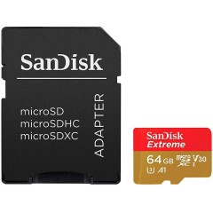 SanDisk Extreme microSDXC 64GB for Action Cams and Drones + SD Adapter 160MB/<wbr>s A2 C10 V30 UHS-I U3; EAN: 619659170738