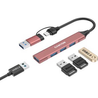 CANYON hub DS-02 4in1 USB-A/C Pink в Metoo.kz - Metoo (4)
