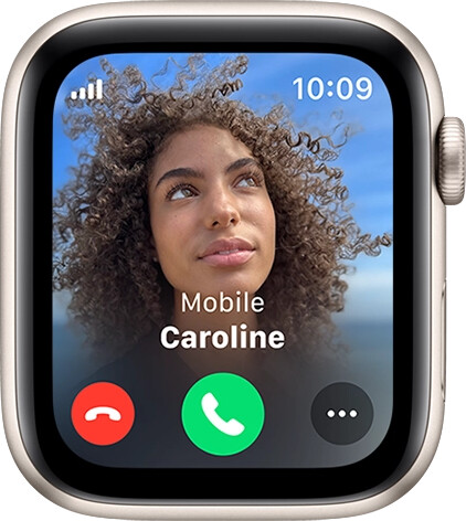 Apple Watch SE displaying incoming phone call with caller’s picture and name.