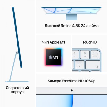 iMac 24-inch, A2438, BLUE, M1 chip with 8C CPU and 8C GPU, 16-core Neural Engine, 16GB unified memory, Gigabit Ethernet, Two Thunderbolt / USB 4 ports, Two USB 3 ports, 256GB SSD storage, MAGIC MOUSE 2-INT, MAGIC KEYBOARD W/ TOUCH ID-SUN - Metoo (17)