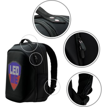 LEDme backpack, animated backpack with LED display, Nylon+TPU material, Dimensions 42*31.5*20cm, LED display 64*64 pixels, black - Metoo (9)